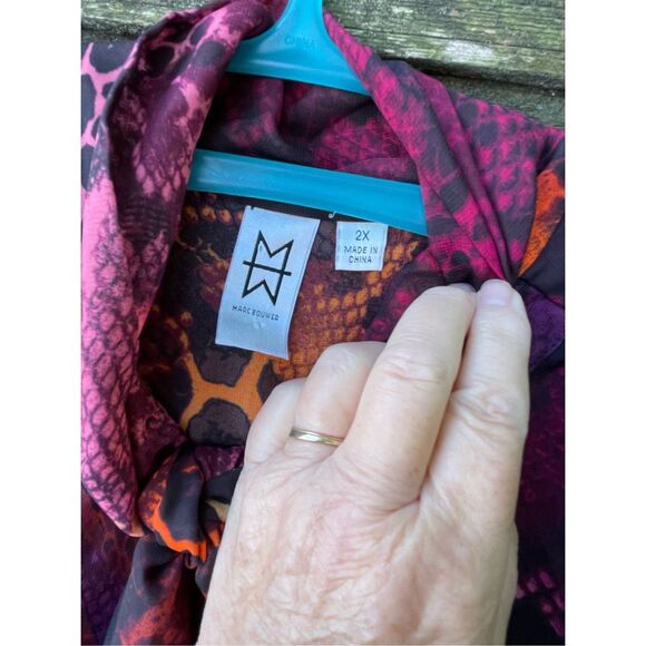 Marc Bouwer size 2X reptile print crepe tie neck button front blouse. - Picture 3 of 7